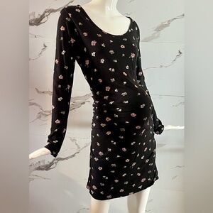 GAP Maternity Black & Pink Floral Cotton Blend Stretch Mini Dress Size S
